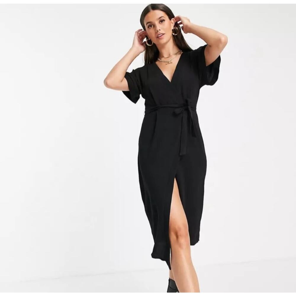 ASOS Design Wrap Midi Dress Black Size 8
